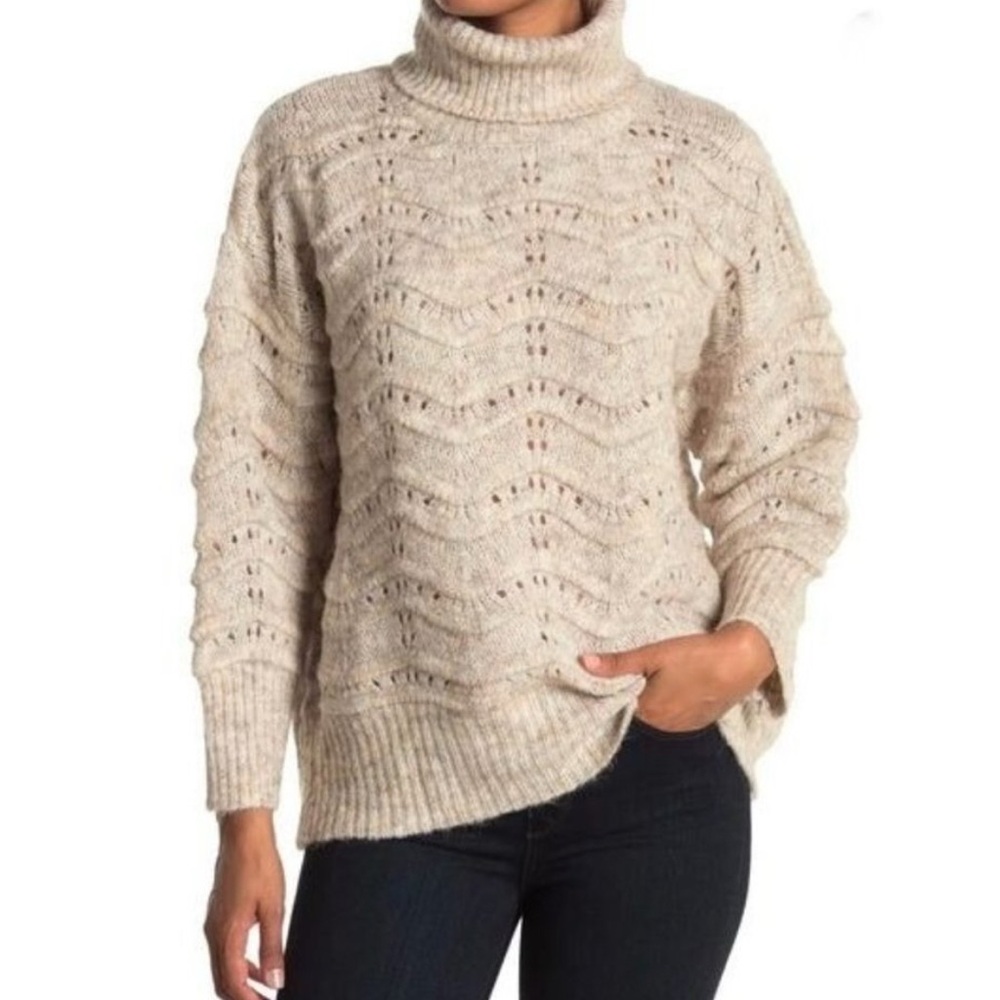 FRNCH Paris Chunky Cable Knit Turtleneck Sweater | Oatmeal | Size S/M
